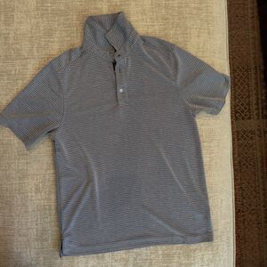 Rainforest Men’s Short Sleeve Navy & Gray Striped Polo With Red Stitching Sz Sm